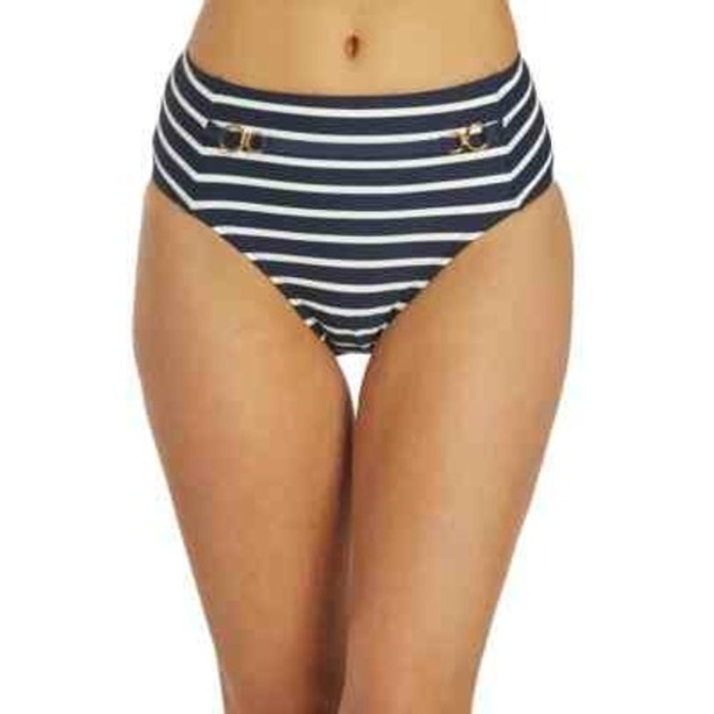 La Blanca NWT Indigo Striped High Waist Bikini Bottoms Tummy Control Size 14